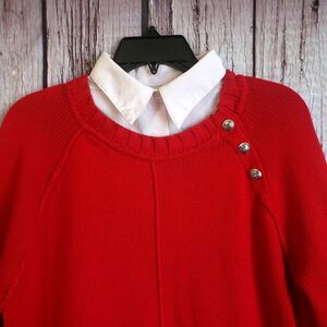 Lauren Ralph Lauren XL TG Womens Layered Cotton-Blend Knit Sweater Red Cottage